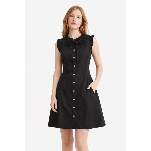 J.Crew Dresses & Skirts - J.Crew Factory Black Ruffle Tie-Front Button Dress NWT Size 8